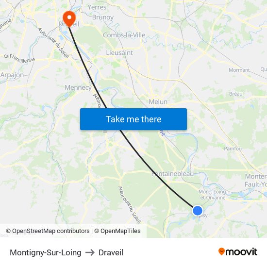 Montigny-Sur-Loing to Draveil map