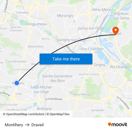 Montlhery to Draveil map
