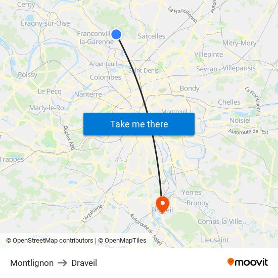 Montlignon to Draveil map