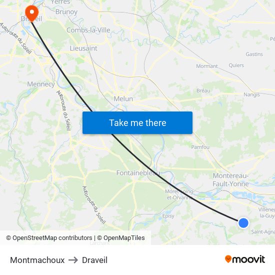 Montmachoux to Draveil map