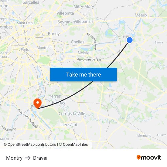 Montry to Draveil map