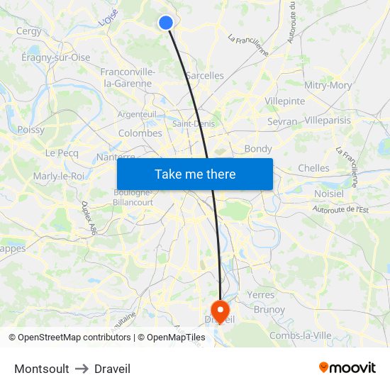 Montsoult to Draveil map