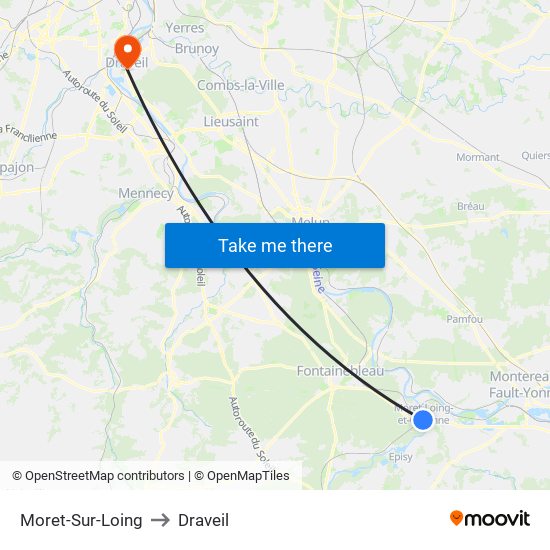 Moret-Sur-Loing to Draveil map