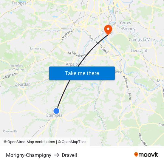 Morigny-Champigny to Draveil map