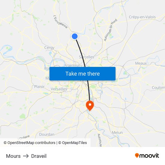 Mours to Draveil map