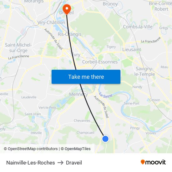 Nainville-Les-Roches to Draveil map