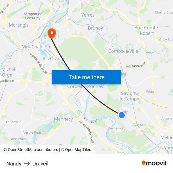 Nandy to Draveil map