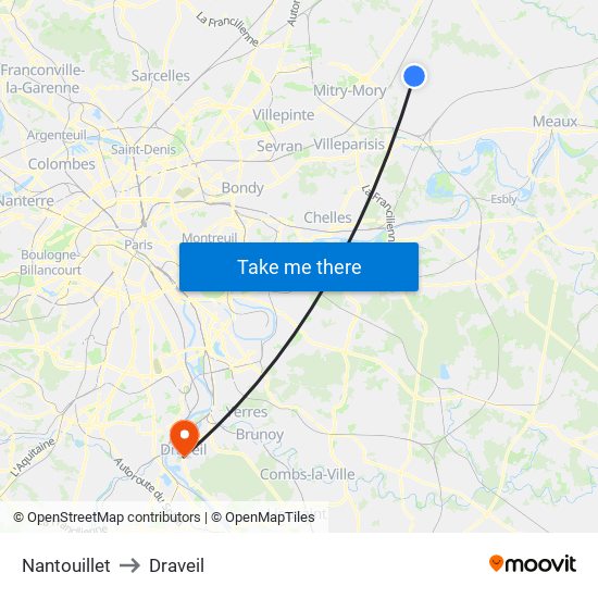 Nantouillet to Draveil map