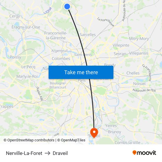 Nerville-La-Foret to Draveil map