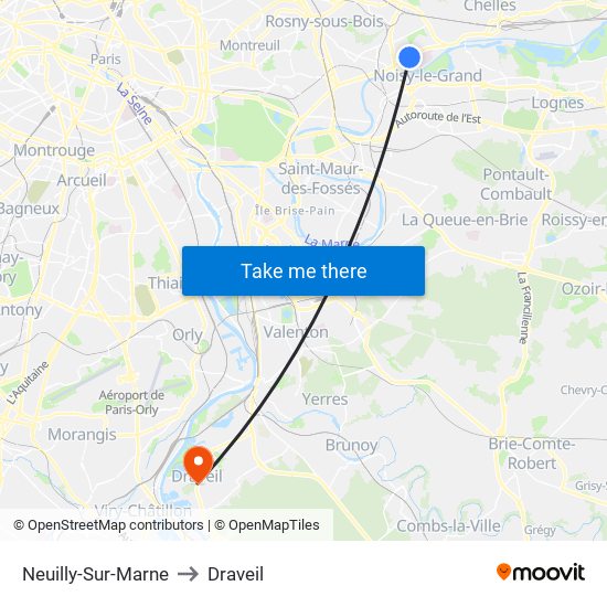 Neuilly-Sur-Marne to Draveil map