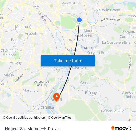 Nogent-Sur-Marne to Draveil map