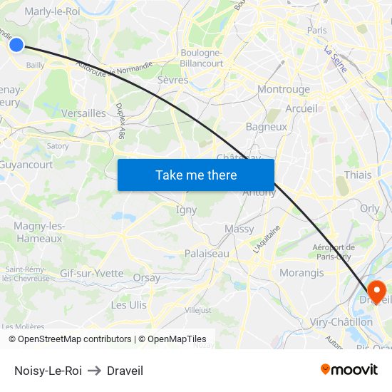 Noisy-Le-Roi to Draveil map