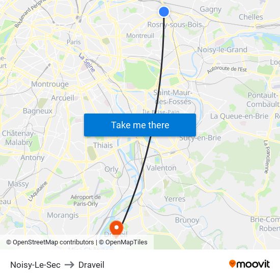 Noisy-Le-Sec to Draveil map