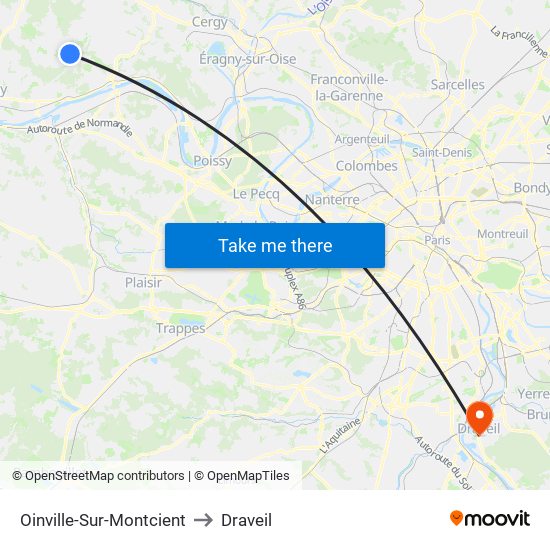 Oinville-Sur-Montcient to Draveil map