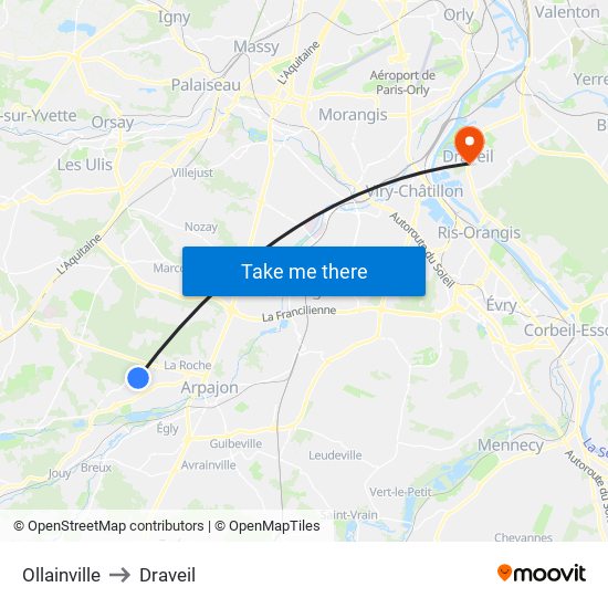 Ollainville to Draveil map