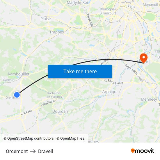 Orcemont to Draveil map
