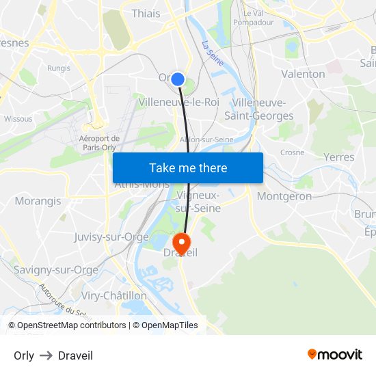 Orly to Draveil map