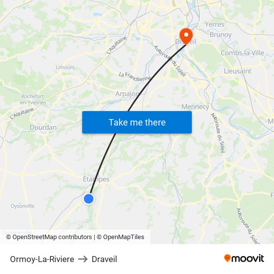 Ormoy-La-Riviere to Draveil map