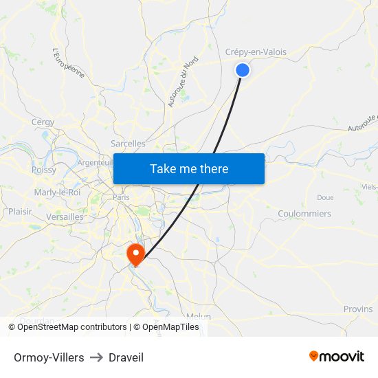 Ormoy-Villers to Draveil map