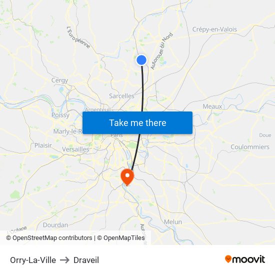 Orry-La-Ville to Draveil map
