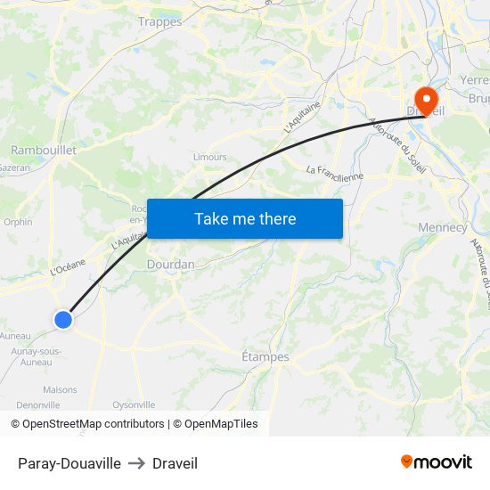 Paray-Douaville to Draveil map