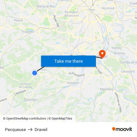 Pecqueuse to Draveil map