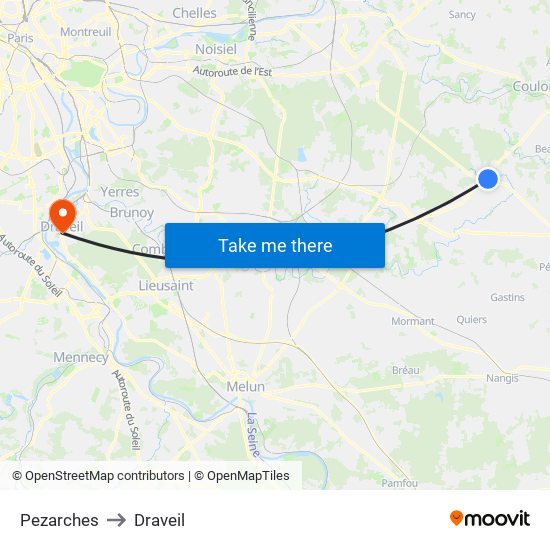 Pezarches to Draveil map