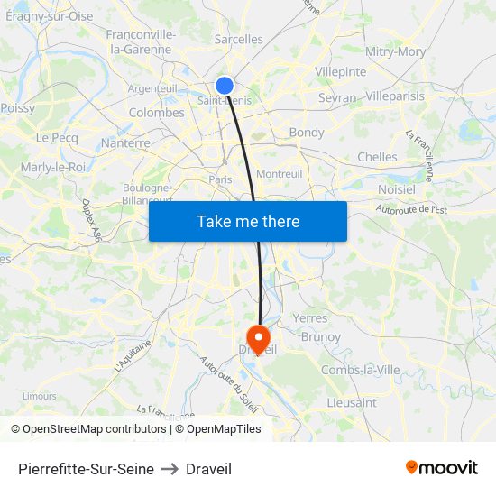 Pierrefitte-Sur-Seine to Draveil map