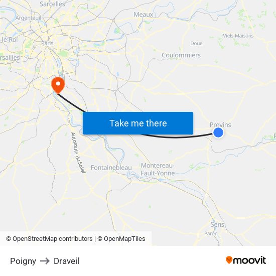 Poigny to Draveil map