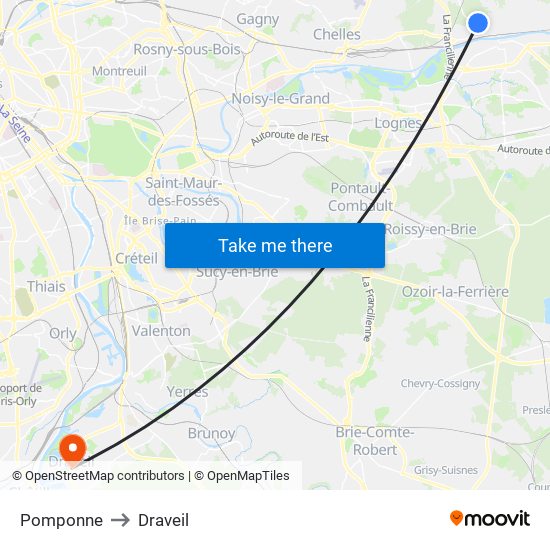Pomponne to Draveil map