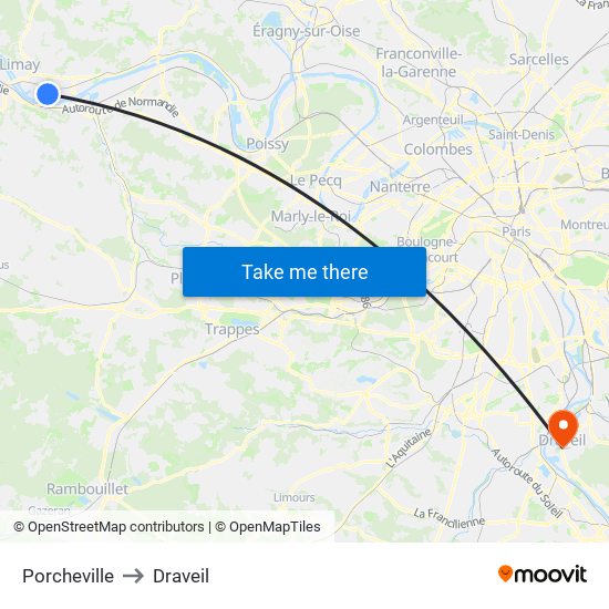 Porcheville to Draveil map