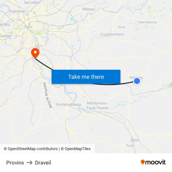 Provins to Draveil map