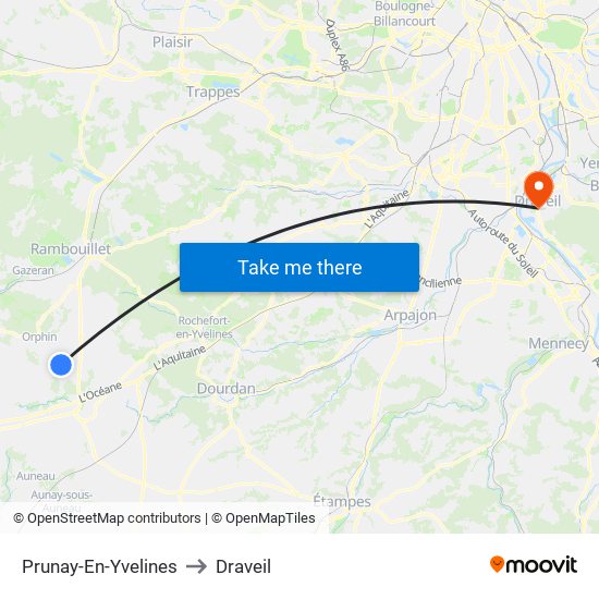 Prunay-En-Yvelines to Draveil map