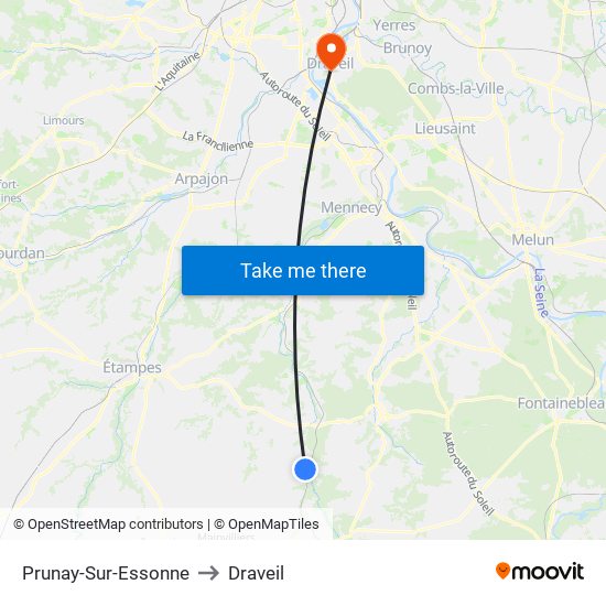 Prunay-Sur-Essonne to Draveil map