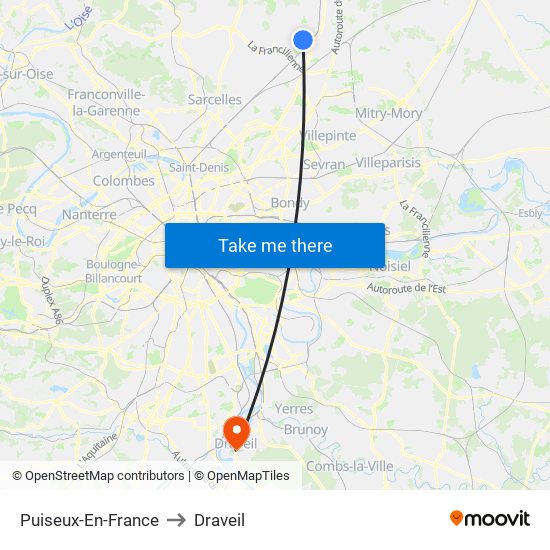 Puiseux-En-France to Draveil map