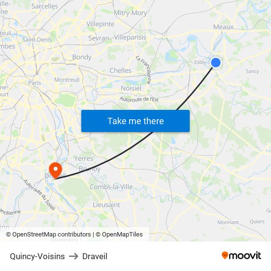 Quincy-Voisins to Draveil map