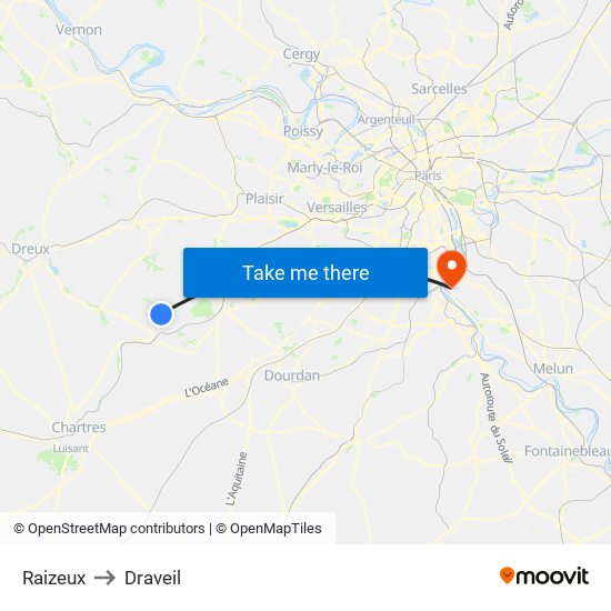 Raizeux to Draveil map