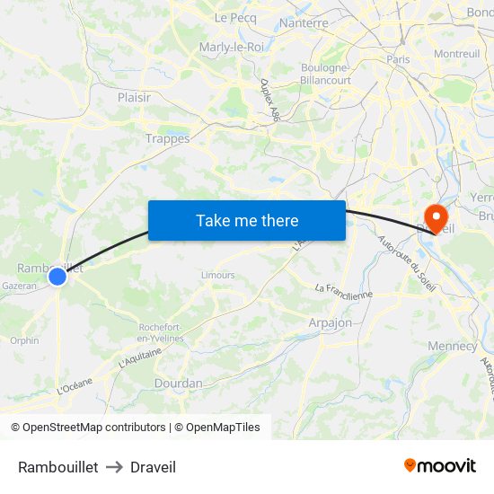 Rambouillet to Draveil map