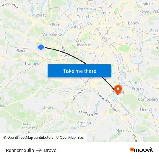Rennemoulin to Draveil map