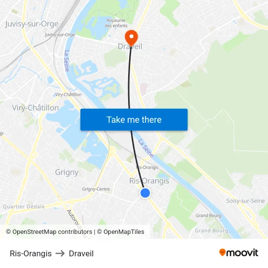 Ris-Orangis to Draveil map