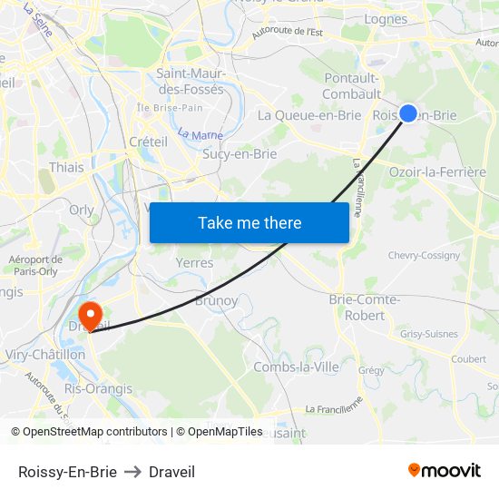 Roissy-En-Brie to Draveil map