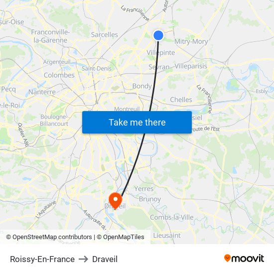 Roissy-En-France to Draveil map