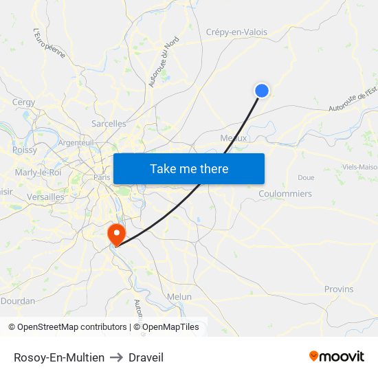 Rosoy-En-Multien to Draveil map