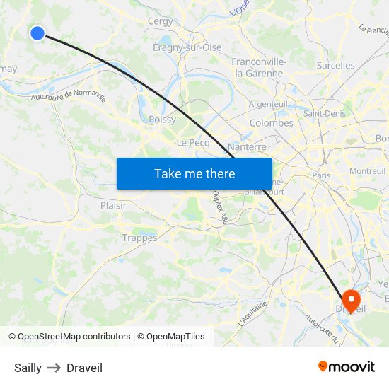 Sailly to Draveil map