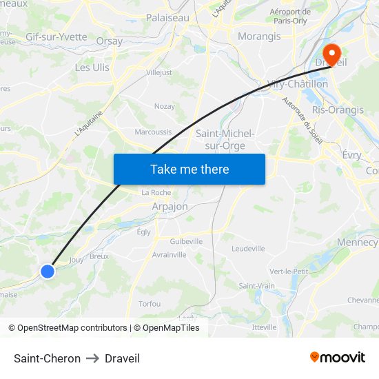 Saint-Cheron to Draveil map