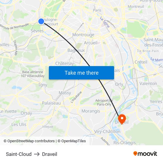 Saint-Cloud to Draveil map
