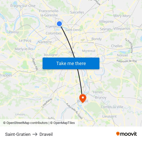 Saint-Gratien to Draveil map