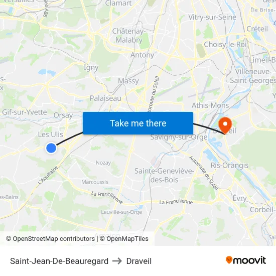Saint-Jean-De-Beauregard to Draveil map