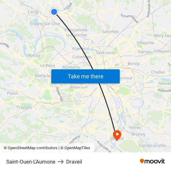 Saint-Ouen-L'Aumone to Draveil map