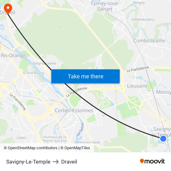 Savigny-Le-Temple to Draveil map